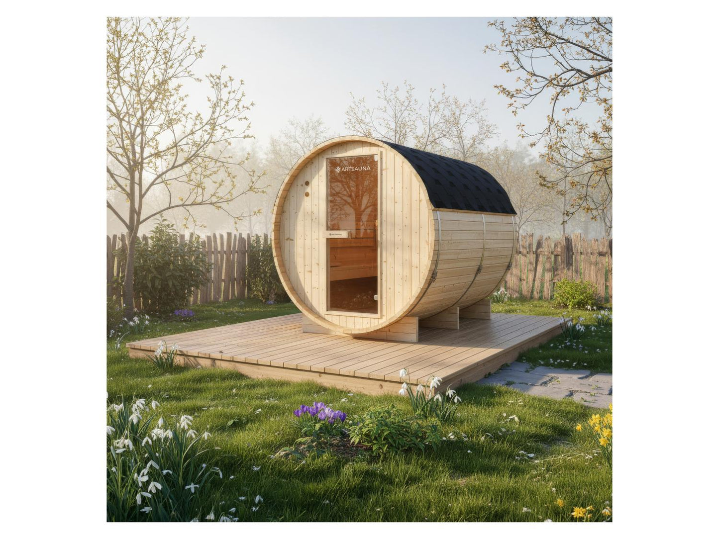 Sauna de barril para exterior ARTSAUNA Spitzbergen 220 de madera de abeto, para 6 personas