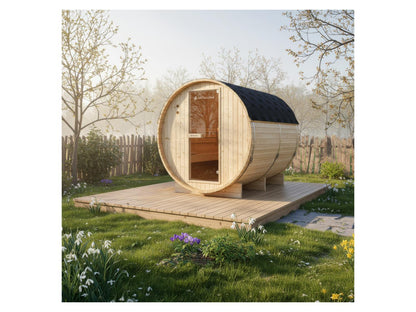 Sauna de barril para exterior ARTSAUNA Spitzbergen 220 de madera de abeto, para 6 personas