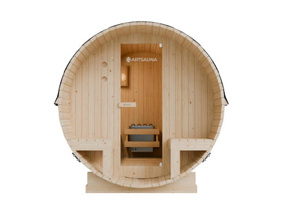 Sauna de barril para exterior ARTSAUNA Spitzbergen 220 para 6 personas con porche