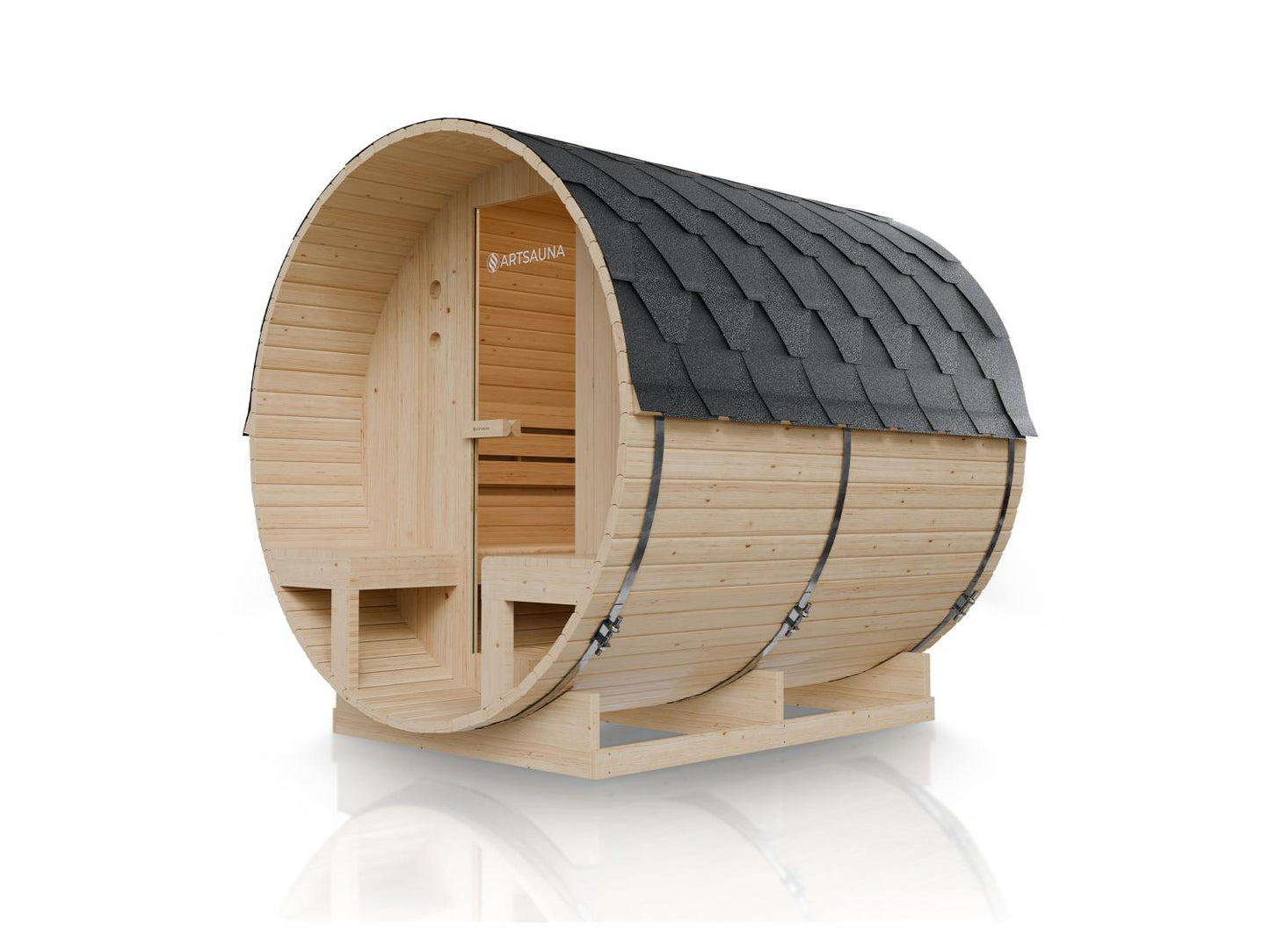Sauna de barril para exterior ARTSAUNA Spitzbergen 220 para 6 personas con porche