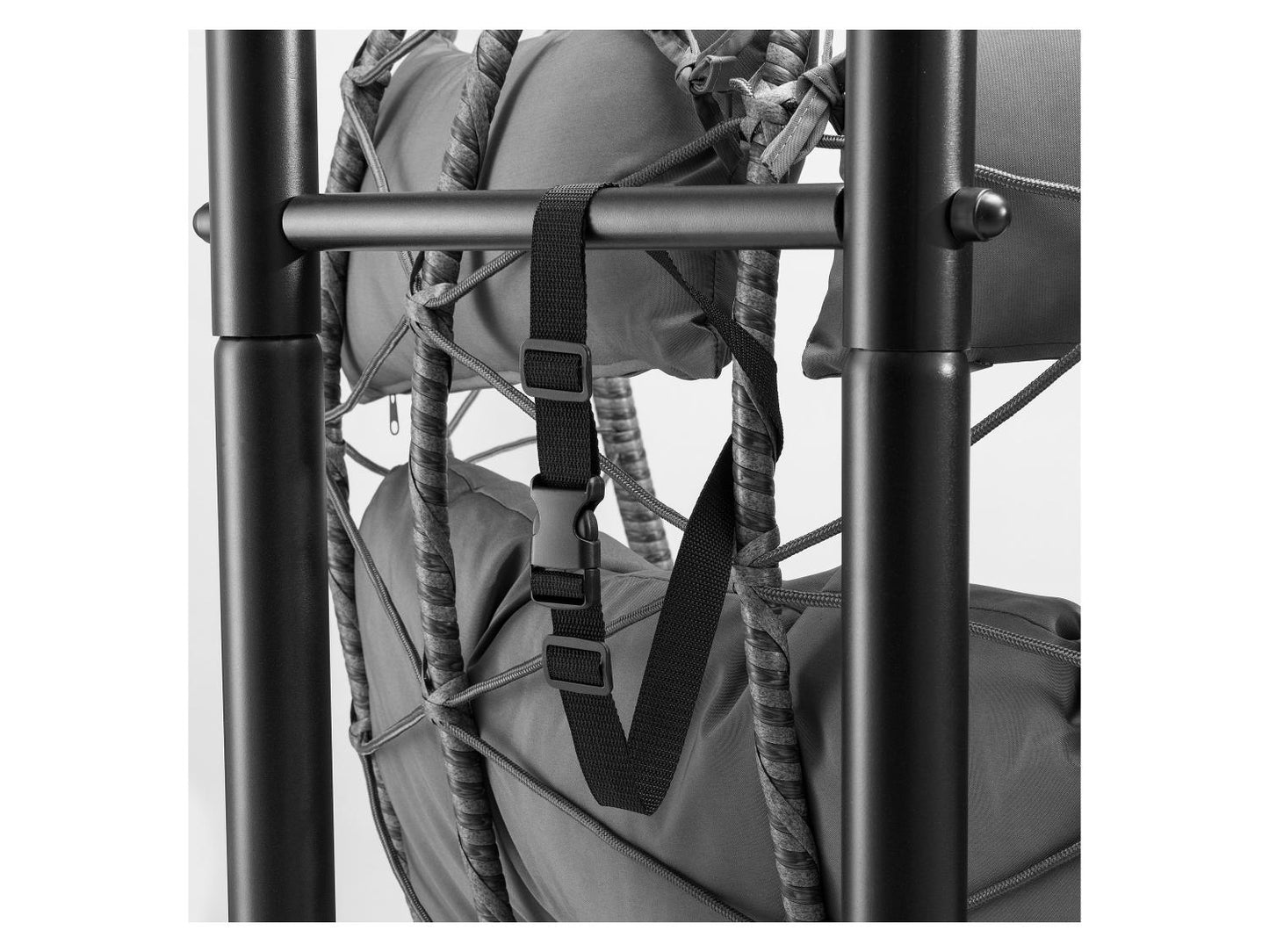 JUSKYS Silla colgante doble Aria de polirratán con estructura y cojines, Gris o Beige