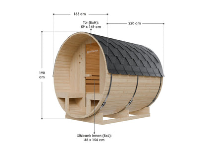 Sauna de barril para exterior ARTSAUNA Spitzbergen 220 para 6 personas con porche