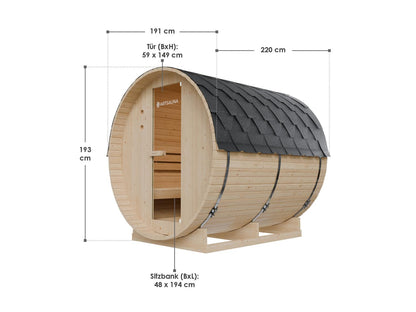 Sauna de barril para exterior ARTSAUNA Spitzbergen 220 de madera de abeto, para 6 personas
