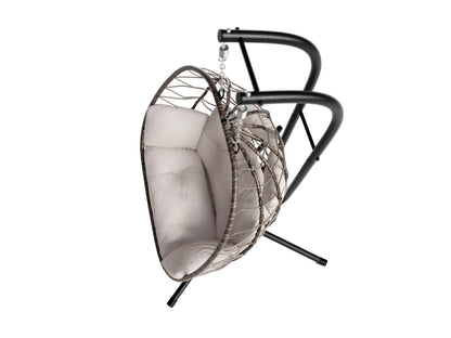 JUSKYS Silla colgante doble Aria de polirratán con estructura y cojines, Gris o Beige