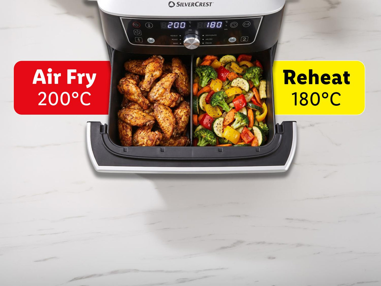 Friteuse à air chaud double compartiment SILVERCREST® SHFDA 2600 A1, 2 x 5,5 l