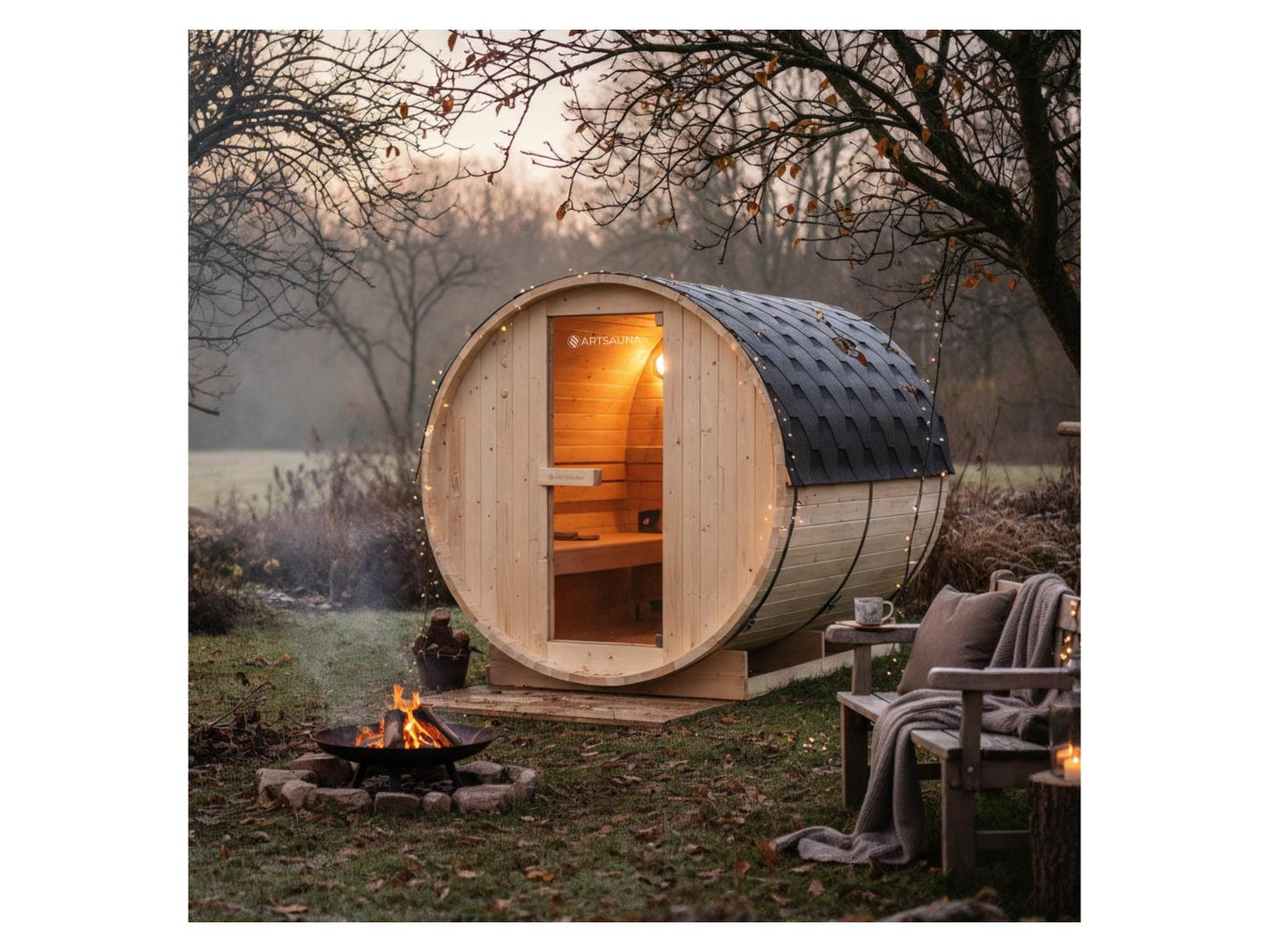 Sauna de barril para exterior ARTSAUNA Spitzbergen 220 de madera de abeto, para 6 personas