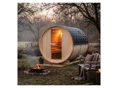 Sauna de barril para exterior ARTSAUNA Spitzbergen 220 de madera de abeto, para 6 personas