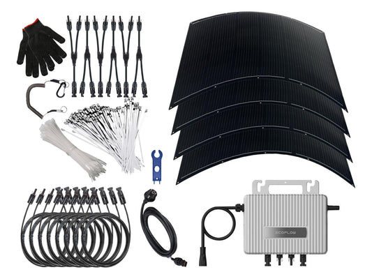 VALE Kit solaire pour balcon 900 Wc/800 W avec panneaux flexibles Full Black, Wi-Fi et kit de fixation