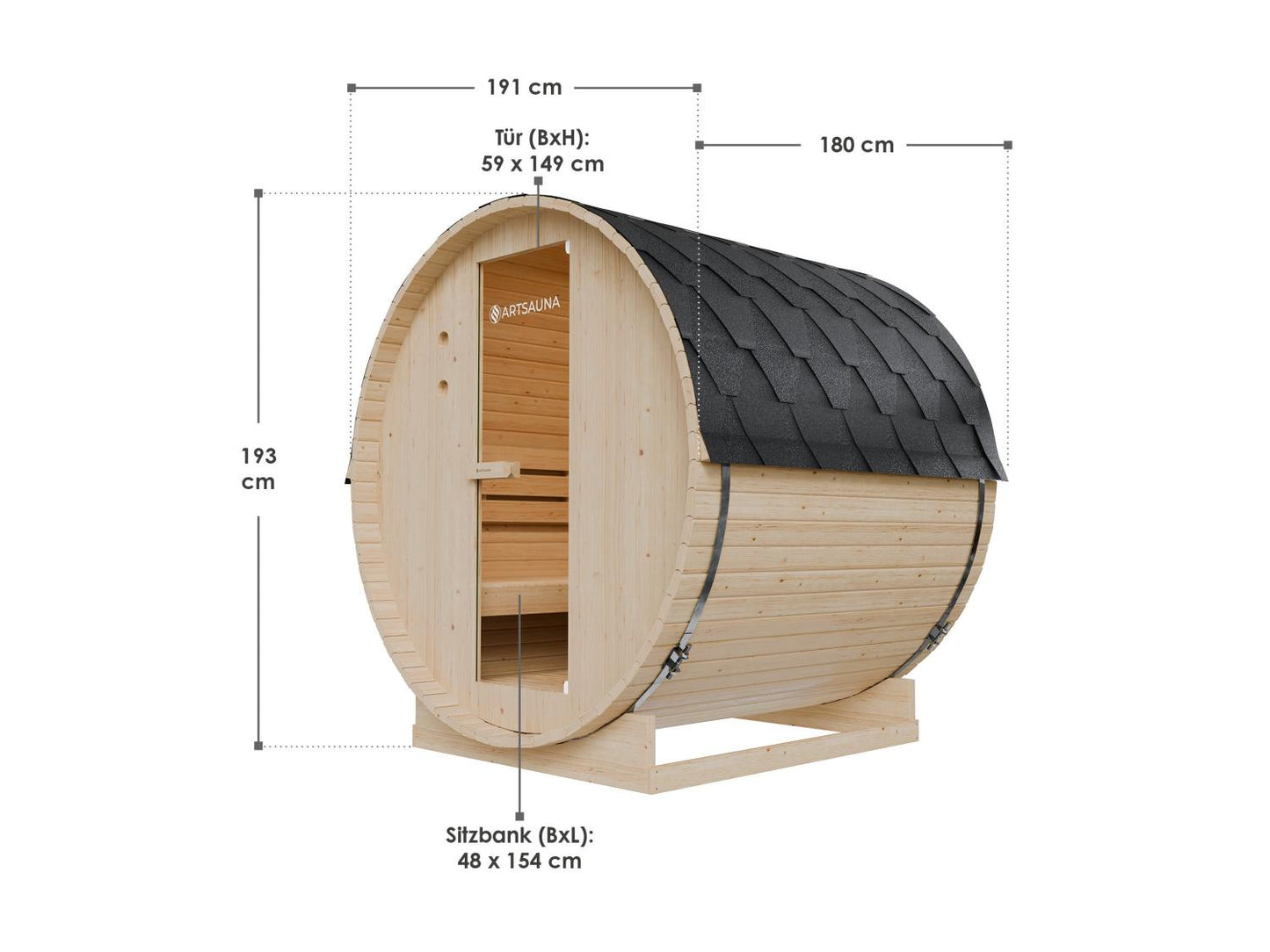 ARTSAUNA Lauko statinės formos sauna Spitzbergen 180, skirta 4 asmenims